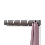 Umbra Flip 5 Garderobenhaken - Moderne, Schlichte und Platzsparende Garderobenleiste mit 5 Beweglichen Haken für Jacken, Mäntel, Schals, Handtaschen und Mehr, Treibholz/Nickel