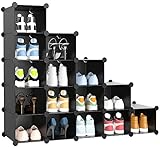 HOMIDEC Schuhregal, 16 Würfel Schuhschrank Kunststoff Schuhkarton Organizer für Schrank Flur Schlafzimmer Eingang(schwarz)