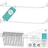 Duschvorhangstange L Form & Duschstange U Form 4 in 1 System inkl. 12 Ringe - Stabile Winkelstange Duschvorhang ohne Deckenhalterung - Duschstange Ecke Rostfrei - Duschvorhangstange Badewanne & Dusche