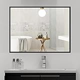 Wandspiegel, Schwarz Spiegel groß Schwarz Rechteckiger Edelstahl Kosmetikspiegel und Splitterschutz für Badezimmer Wohnzimmer glatte Spiegeloberfläche horizontaler und vertikaler Einbau 60x80 cm