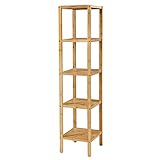 SONGMICS 5-stöckiges Badezimmerregal aus Bambus, Standregal, Küchenregal, 33 x 33 x 146 cm, schmal für enge Räume, Wohnzimmer, Schlafzimmer BCB55Y