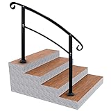 hzexun Handlauf Treppengeländer innen & außen,Eingangsgeländer mit 2 Querstreben für den Garten,Treppenhaus innen, Hauseingang Metall Eisen Schwarz