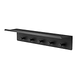 Oxdigi Wandgarderobe mit ablage,Wandregal mit 5 Haken,Garderobenhaken,Kleiderhaken, für Flur, Garderobe, Küche, Badezimmer,Aluminium 40*11*8.5 cm