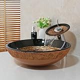 ABDD Keramik Waschbecken Waschbecken aus gehärtetem Glas Waschbecken handbemalten Wasserfall Wasserfall Bad Wasserhahn Kombination Set Wasserhahn Wasserhahn