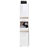trendteam smart living Badezimmer Hochschrank Schrank Set One in Eiche San Remo hell (Nb.) mit Fronten in weiß hochglanz, Tiefziehung und Absetzungen in Eiche San Remo hell (Nb.) 37 x 182 x 31 cm