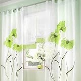SIMPVALE 2 stücks Gardinenschal Gardine Print Blumen Vorhang für Wohnzimmer Schlafzimmer Schlaufenschal, Breite 150cm / Höhe 145cm, Grün