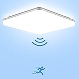 LED Deckenleuchte mit Bewegungsmelder einstellbar, LEOEU 18W 1800LM Deckenlampe LED Bewegungssensor mit Fernbedienung, IP54 Badlampe, Sensorlampe für Keller Flur Balkon Garage, Neutralweiß 4000K