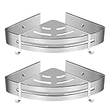 RenFox Duschregal Ohne Bohren Badregal Eckregal Aluminium Duschkorb Selbstklebender Duschablagen Regal Duschablage für Badezimmer Dusche Bad Küche, Rostfrei, mit 4 Haken(Dreieck, 2 Stück)
