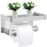 Toilettenpapierhalter Ohne Bohren mit Ablage, Ausbond Klopapierhalter SUS304 Edelstahl Papierhalter WC Rollenhalter Wandmontage Papier Halterung für Küche und Badzimmer