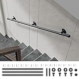 Kacsoo Handlauf für Treppen 3M Handlauf Edelstahl Geländer Handlauf Rutschfester Handlauf Schwarz, Rohrförmiges Handfußgeländer für Treppenhaus,Garten,Hauseingang,Gang Handläufe