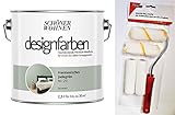 Schöner Wohnen designfarben feinmatte Wandfarbe für innen 2,5 Liter mit go/on Rollen-Set 5-tlg (Nr 29 Harmonisches Jadegrün)