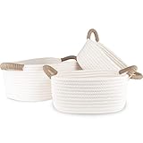 minchen Aufbewahrungskorb 3er Set - Gewobene Körbe für den Flur, das Bad, Schlaf- und Wohnzimmer sowie in Schränken und Regalen oder als Wickeltisch Organizer, weiß