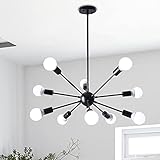 Pendelleuchte Vintage Schwarz, ASHUAQI 10 flammige Sputnik Kronleuchter, Hängeleuchte Höhenverstellbar für Wohnzimmer, Schlafzimmer, Esstisch, Flur