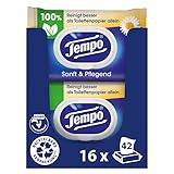Tempo Feuchte Toilettentücher "Sanft & Pflegend" - Megapack - 16 Packungen mit je 42 Tüchern - Duo Packs - mit natürlicher Kamille - feuchtes Toilettenpapier, dermatologisch getestet & pH-hautneutral