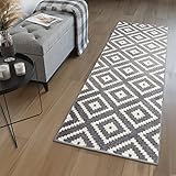 TAPISO MAROKO Läufer Teppich Brücke Flur Modern Geometrisch Marokkanisch Karo Diamant Muster Grau Creme ÖKOTEX 60 x 120 cm