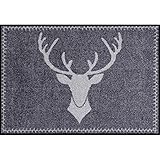 Salonloewe Fußmatte waschbar Motiv Hirsch Franz anthrazit 50 x 75 cm Eingangs-Tür-Matte außen Landhaus-Stil Fussabtreter Flur