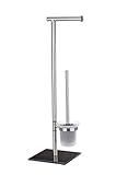 WENKO Stand WC-Garnitur Lima, Ständer für Toilettenpapier & Toilettenbürste, WC-Papierhalter, stehender Rollenhalter inkl. Bürste, rostfreier Edelstahl, 23,5 x 69 x 20 cm, Silber/Schwarz