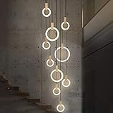 ZMH LED Pendelleuchte Kronleuchter Hängeleuchte 68W 10-Led Ring Pendellampe Hängelampe Treppenleuchte aus Holz und Acryl geeignet für Halle, Wohzimmer, dreh Treppe, Schlafzimmer, Hotel, Cafe