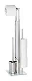 WENKO Stand WC-Garnitur Rivalta, mit integriertem Toilettenpapierhalter und WC-Bürstenhalter, in rostfreier Edelstahl-Qualität, 23 x 70 x 18 cm, Silber matt
