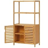 VIAGDO Badezimmerschrank Bambus Hochschrank, Badschrank, vielseitig einsetzbares Badregal mit 2 offenen Regalebenen und 2 Türen, Bücherregal, Küchenschrank, Wohnzimmer, Küche, 60 x 31 x 115 cm