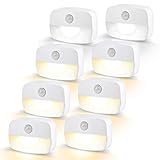 8 Stück LED Nachtlicht mit Bewegungsmelder, Bewegungslicht mit Batterie, Indoor NachtLicht Schrankbeleuchtung, Auto EIN/AUS Licht Sensor Licht Für Flur, Treppen, Bad, Schlafzimmer (8 Stück)