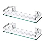 KES Duschablage Glas Duschregal Glasregal 8mm Ablage Bad Glasablage für Badezimmer Wandregal Badregal Halterung Wandmontage 2 Stück Aluminium Silber, A4126A-P2