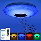 Prenine 36W LED Musik Deckenleuchte Dimmbar mit Bluetooth Lautsprecher 3400LM, RGB Farbwechsel, Musikwiedergabe, LED Deckenlampe Lampe für Küche,Schlafzimmer, Badezimmer, Wohnzimmer