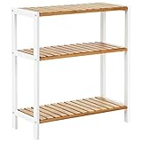 SONGMICS Badezimmerregal, Badregal, Küchenregal, Schuhregal, Bambus Standregal, 60 x 26 x 66 cm ideal für Bad, Wohnzimmer, Flur, Küche, naturfarben-weiß BCB33WN
