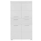 trendteam smart living Badezimmer Hochschrank Schrank Amanda, 31x 73 x 130cm in Weiß / Weiß Hochglanz mit Schubkasten und viel Stauraum