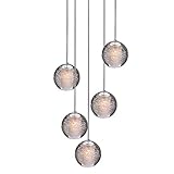 H.W.S LED Pendelleuchte Glas Kristall Hängeleuchte Lüster Dekoratives Kronleuchter Modern Pendellampe für Villa Treppe Wohzimmer Esszimmer Schlafzimmer Innenleuchte Lampe (5-Flamming, Round Plate)