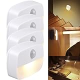 Nachtlicht mit Bewegungsmelder, [4 Stück] Warmweiß Led Bewegungsmelder innen, Stick-On NachtLicht Schrankbeleuchtung, Auto EIN/AUS Kinder Sensor Licht Schla fzimmer, Kinderzimmer, Bad, Treppe