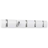 Umbra Flip 5 Garderobenhaken – Moderne, Schlichte und Platzsparende Garderobenleiste mit 5 Beweglichen Haken für Jacken, Mäntel, Schals, Handtaschen und Mehr, Hochglanz Weiß