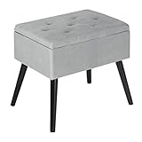 WOLTU Sitzbank Sitztruhe Samt Hocker mit Stauraum, Aufbewahrungsbox Fußbank Polsterbank aus samt Holzbeine, 50x35x45cm, Hellgrau