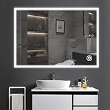 YOLEO Badspiegel mit Beleuchtung, Wandspiegel 80 * 60cm beschlagfrei mit Touchschalter, Lichtspiegel Kaltweiß 6400K