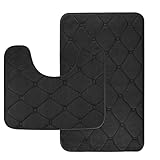 Badematte Antirutsch Set 2 Teilig, 50×80 Rutschfester Badteppich und 50×60 Toiletten-Bodenmatte, Badezimmer Matten Teppich, Badezimmerteppich Set, Dick, Weich und rutschfest(schwarz)