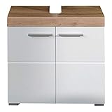 trendteam smart living Badezimmer Waschbeckenunterschrank Unterschrank Schrank Amanda, 60 x 56 x 34 cm in Asteiche / Weiß Hochglanz mit viel Stauraum