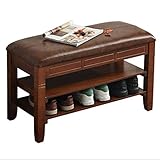 FCBCVBC Schuhwechselbank Nordic Massivholz Eingangshocker Flurhocker mit Kissen Große Stauraumkapazität PU-Leder bietet Platz für 6-10 Paar Schuhe Retro Gym Wohnzimmer 60/80/1 (Farbe: Braun 100