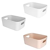 Aufbewahrungskorb Kunststoff Pantry Organizer Korb Stapelbare mit Griffen 22 x 14 x 10 cm, 3PCS Haushalt Aufbewahrungsbox Kleine für Küchen Regal, Badezimmer, Kosmetik, Kinderzimmer, Schrank