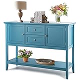 COSTWAY Konsolentisch Flurtisch mit 2 Schubladen und Schränken, Buffet-Tisch Beistelltisch Holz, Sideboard Esskommode für Wohnzimmer Flur Büro (Blue)