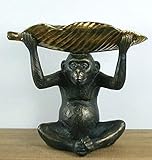 Generisch Livitat Dekofigur Skulptur AFFE mit Tablett Butler Diener Flurablage Schlüsselablage Badablage Ablage H:21.5cm B:24cm, Braun, Gold