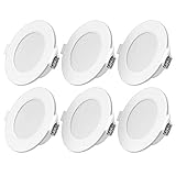 LED Einbaustrahler Ultra flach 6W 230V IP44 Warmweiß 6er Set Einbauleuchten led Einbautiefe 26mm Mini Slim Decken Spot für Badezimmer Wohnzimmer