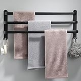 Handtuchhalter, Aluminium Handtuchregal, Wandmontage 3-Stöckig Handtuchstange mit Haken, 60cm Schwarze Wasserdicht Rust Badetuch Handtuchhalter für Badezimmer/Küche/Handtuch Halter/Schuhregal