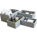 La Jolíe Muse Aufbewahrungskorb Aufbewahrungsboxen, Biologisch Handarbeit aus Papier Pappe, Graue Umweltfreundliche Körbe für Accessoires Schminke 4er Set