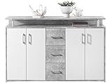 möbelando Highboard Anrichte Standschrank Sideboard Kommode Beistellschrank Flur Delia I Beton/Weiß