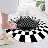 3D-Bereich Vortex-Illusion-Teppich, runder Square rutschfeste Fußmatte schwarz weiß Grid 3D Illusion Teppichboden für Schlafzimmer Wohnzimmer Flur Home Decoration (rund 80 * 80cm)