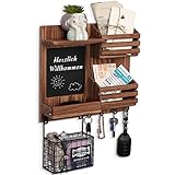 Schlüsselbrett mit Ablage & Briefhalter, Wand Schlüsselhaken Schlüsselboard Holz mit Kreidetafel Briefablage, Wandorganizer für Eingang, Wohnzimmer, Flur, Küche, Büro