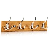 LARHN Wandgarderobe Holz – 4 Dreifache Kleiderhaken Wand – 42 cm Garderobenleiste – Hakenleiste Holz für Jacken, Mäntel und Mehr