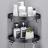 GERUIKE Duschregal Ohne Bohren Duschablage Schwarz Eckregal, Dreieck Duschkorb, Badregal Ohne Bohren, Badezimmer Regal Badregal, Eckregal Dusche für Bad Küche Toilette, Aluminium, 2 Stück