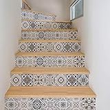 Ambiance Selbstklebende Treppenaufkleber Fliesen | Sticker Kontremarche Zementfliesen | Treppenfliesen | Treppe Zementfliesen selbstklebend - azulejos - 15 x 105 cm - 4 Streifen