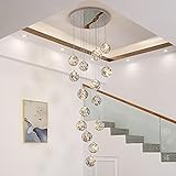 15 Glaskugel LED Pendelleuchte , Treppenhaus LED Kronleuchter, 75W Kreativer Sternenklarer Langer Pendellampe, Hängeleuchten mit Verstellbarer Länge, Moderne Deckenleuchten für Villen und Treppenhäuse